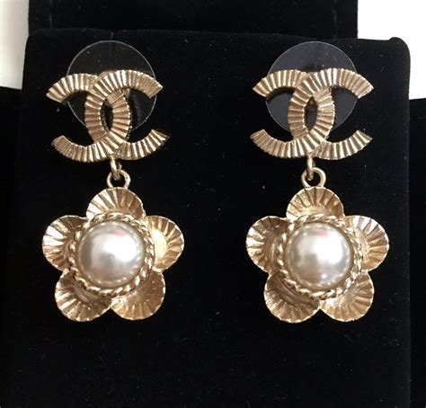 chanel cc drop earrings gold price|vintage chanel pearl drop earrings.